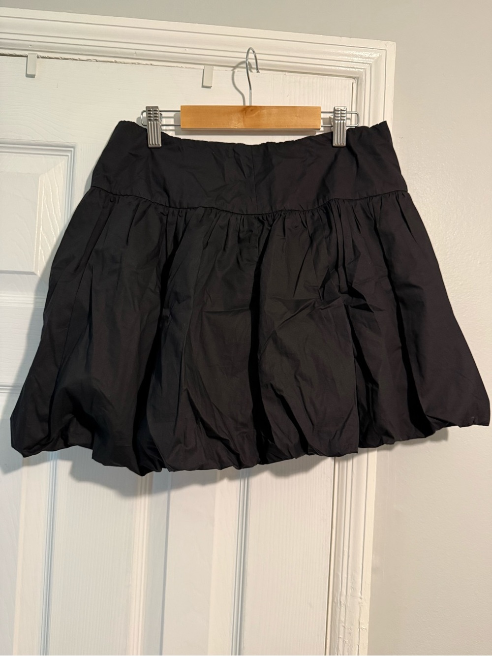 Cotton Black Bubble Hem Skirt - Women's Casual Mini Skirt